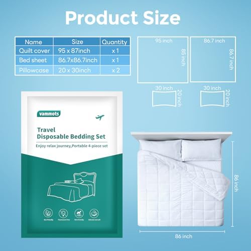 Disposable Bed Sheets for Hotel, King Size Travel Disposable Bedding Set,Disposable Duvet/Comforter Cover,Safe and Portable for Travel,Contains 1bed Sheet 1quilt Cover and 2pillowcases
