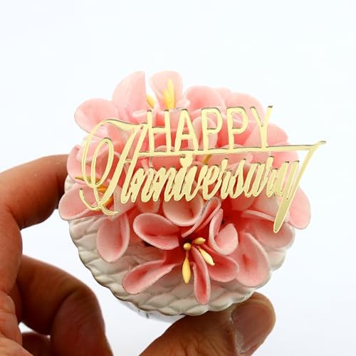 Happy Anniversary Cupcake Toppers, Gold Mirror Acrylic, 12 Pieces, Wedding Party Decoration