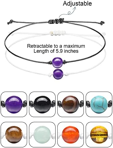 Yinkin 16 Pcs 8mm Crystal Bracelet Bulk with Wish Cards Set Adjustable Natural Gemstone Bracelet Bulk Friendship Bracelets Women Healing Crystal Stone Bracelets Braided Beaded Spiritual Jewelry Gifts