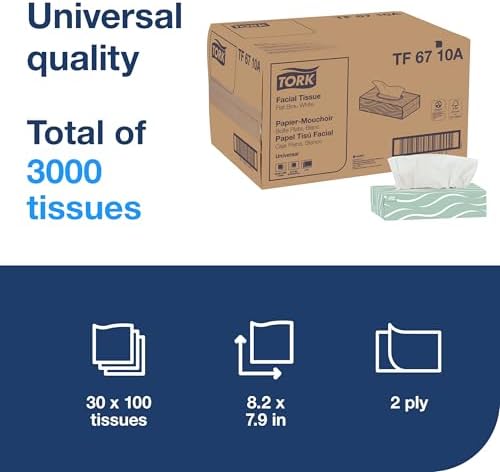 Tork Universal Facial Tissue Flat Box White, Soft, 2-ply, 30 x 100 tissues, TF6710A