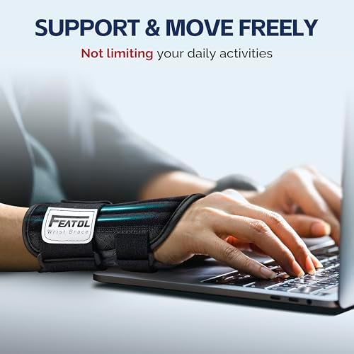 FEATOL 2 Pack Carpal Tunnel Wrist Brace For Work With Wrist Splint, 6.5'' Hand Brace Night Support For Women Men, Pain Relief For Tendonitis, Arthritis, Pregnancy, Typing, Right and Left Hand, Large