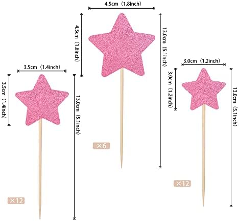 30 PCS Little Star Cupcake Toppers Glitter Twinkle Star Cupcake Picks Wedding Engagement Bridal Shower Baby Shower Birthday Party Cake Decorations Supplies Mixed Size Pink