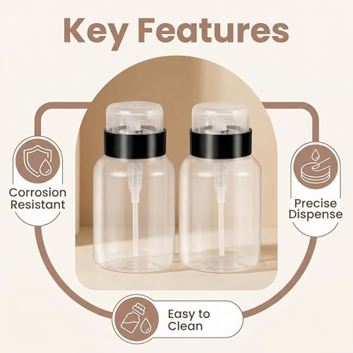 3Pcs 200ML/6.8oz Clear Plastic Push Down Nail Polish Remover Pump Dispenser with Flip Cap Manicure Clean Pump Bottles Makeup Liquid Cosmetic Storage Container Dispensers Vial