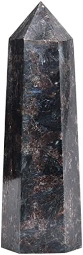 Large Astrophyllite Quartz Healing Crystal Tower Black Firework Stone Obelisk 6 Faceted Single Point Wand Reiki Chakra Meditation Therapy 1.5-2.0 LBS