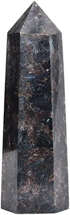 Large Astrophyllite Quartz Healing Crystal Tower Black Firework Stone Obelisk 6 Faceted Single Point Wand Reiki Chakra Meditation Therapy 1.5-2.0 LBS