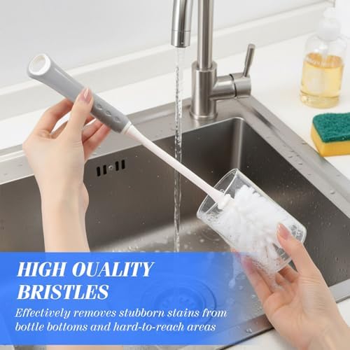 Reallnaive 12 Pack Long Handle Bottle Brush 12.8 Inch Water Bottle Cleaning Brush, Flexible Scrub, Long-Lasting Bristles for Water Cups, Glasswares, Mugs, Flat Handle