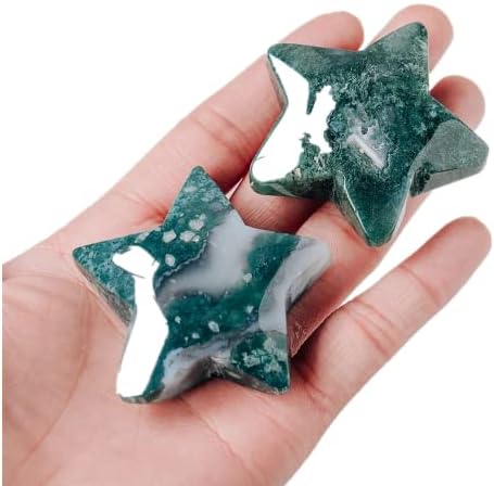 1PC Natural Moss Agate Crystal Star Shape Gemstones Crystal Carving Crafts Palm Stone Tumbled Polished Chakra Stone Worry Stone DIY Jewelry Making