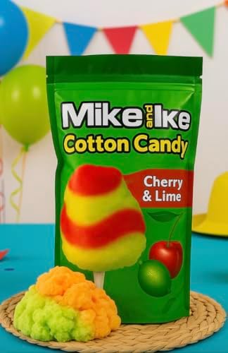 Mike and Ike Cotton Candy, Cherry Lime and Strawberry Lemon, Swirl Sugar Floss, Birthday Party Favor Supplies, 6 Oz Total - Pack of 2