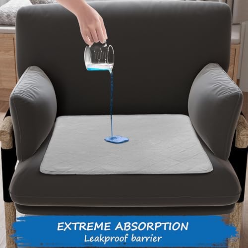 Waterproof Chair Pads for Incontinence Washable, 22" x 21" Under Pads for Adults Washable, 2 Pack Incontinence Chair Pads, Wheelchair Reusable Seat Pads Cover for Men, Women, Adults, Grey