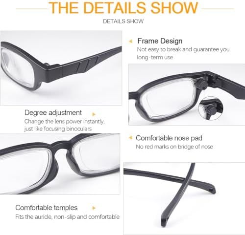 Flex Focal Adjustable Focus 0D to 350D Diopters Dial Vision Reading Glasses Zoom Eyeglasses for Men Women One Power Auto Focus Presbyopic Readers Variable Focus Eyewear