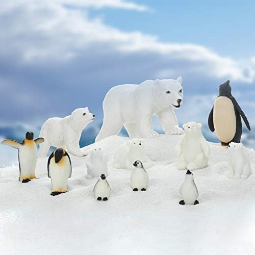 Sumind 12 Pieces Realistic Polar Animal Figurines Arctic Polar Animal Figures Set Includes 6 Bear and 6 Emperor Penguin Family Birthday Party Favor Animals 2026 VBS Set