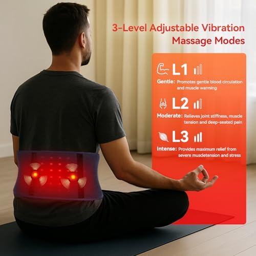 Red Light Therapy Belt for Back & Abdomen, 5000mAh Cordless Infrared Waist Wrap with Pulse/3-Mode Vibration Massage – Pain Relief, Muscle Relaxation & Circulation Boost, Ideal for Mom & Dad