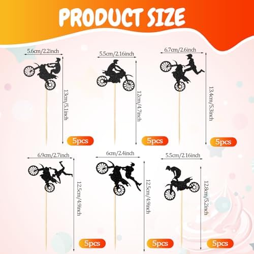 30Pcs Dirt Bike Cake Topper, Dirt Bike Birthday Party Decorations, Paper Motorcycle Cake Topper Decoration for Boys Supplies