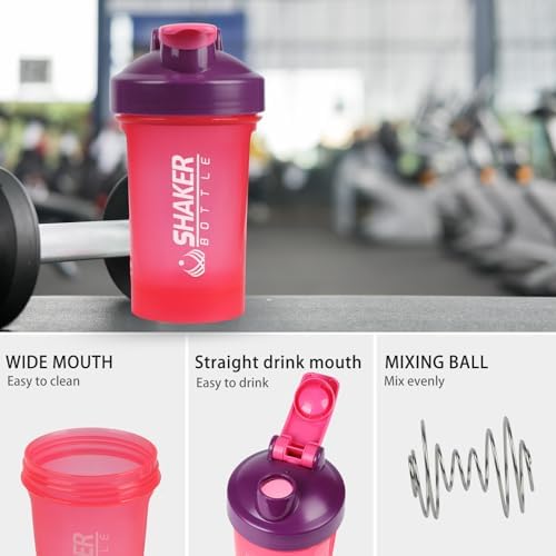 Shaker Bottle,400ml Small Protein Shaker Bottle with Mixing Ball, Portable 14oz GYM Shakes Cup for Workout,BPA free, 100% Leak Proof,Dishwasher Safe（Pink）