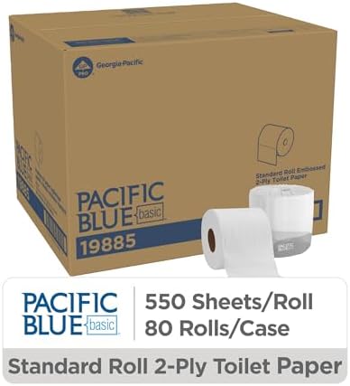 Pacific Blue Basic 2-Ply Embossed Toilet Paper (previously branded Envision), 19885, 550 Sheets Per Roll, 80 Rolls Per Case