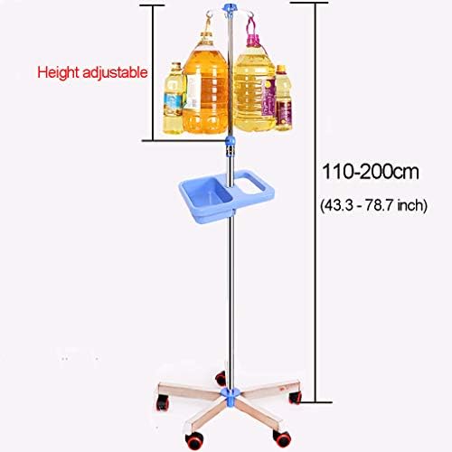 IV Drip Stand Bottle Holder Infusion Holder Pet Hospital Stainless Steel Drip Stand with Tray, 5 Rolling Wheels, 4 Hooks, Height Adjustable