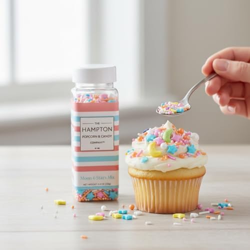 Moon & Stars Sprinkle Mix White, Blue, Yellow, Pink, Purple, Green, Orange 4.4 oz, Sprinkles For Cake Decorating, Baking, Ice Cream & More, The Hampton Candy Company