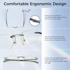 CGID Unisex Lightweight Rimless Frameless Rectangle Reading Glasses Mens Womens Spring Hinge Readers