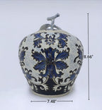 Festcool Blue and White Ceramic Flower Ginger Leaf Lid Jar Vase, Sugar Canister, Sugar Container, Tea Container, Hand-crafted Jingdezhen China