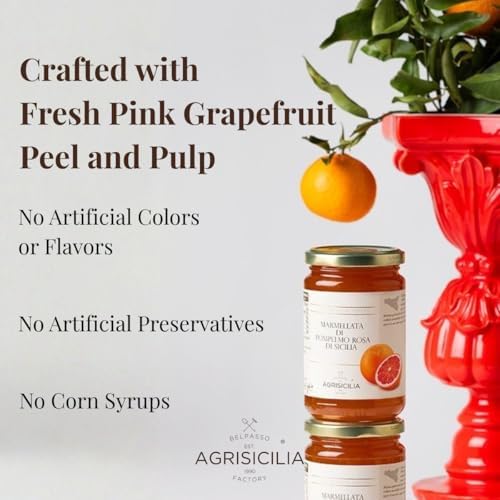 Agrisicilia Sicilian Pink Grapefruit Marmalade – Authentic Italian Fruit Jam with Peel, Made in Sicily, 12.7 oz Glass Jar