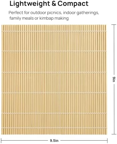 2 Pack Bamboo Sushi Rolling Mat, Sushi Roller Mat for Making Perfect Sushi Roll & Kimbap - Reusable & Beginner Friendly Kitchen Essential (9.5"x9")