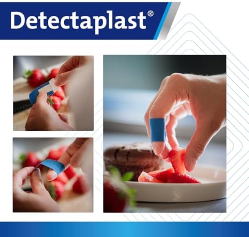 Detectaplast bandaids Waterproof Elastic, Blue Wound bandaids for handling Food, detectable bandaids for First aid Kits in the Catering Trade, 1,97 x 2,83 inches, 50 Pieces