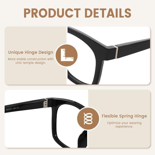 JiSoo Square Oversized Reading Glasses Women 2.5, Chunky Stylish Designer Readers 2.5 Women with Spring Hinge, Black 2.5