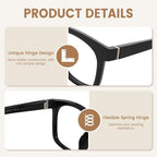 JiSoo Square Oversized Reading Glasses Women 2.0, Chunky Stylish Designer Readers 2.0 Women with Spring Hinge, Black 2.0