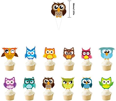 Owl Cupcake Toppers Party Supplies, Safari Jungle Animal Themed Party Cake Decorations for Kids (24pcs)