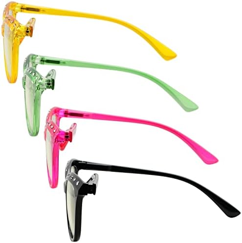 CessBlu 4 Pack Blue Light Blocking Reading Glasses for Women Cat-eye Ladies Rhinestone Readers +1.25