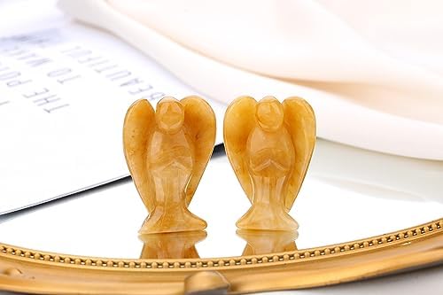 QINJIEJIE Yellow Jade Crystals Angel Decor Peace Statue Stone Guardian Angel Healing Hand Carved Gemstones Pocket Figurines Room Office Desk Decorations Gifts for Women