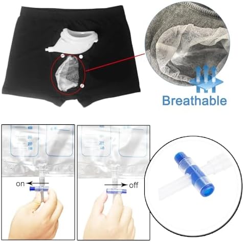 Urine Bags for Men - Wearable urinals for Men - Condom Catheters for Men - Reusable Portable Silicone Urinal with 2 Urine Catheter Bags (L)
