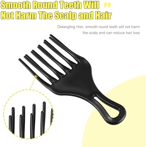 VOCOSTE Afro Pick Comb Small Fork, Hairdressing Styling Tool for Curly Hair for Men Women, Plastic, Black
