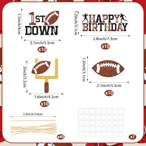 Hooqict 40Pcs Football Cupcake Toppers Football 1st Birthday Cupcake Topper Cake Decorations for Kids Boys First Down Birthday Party Baby Shower Decorations Sports Theme Party Supplies