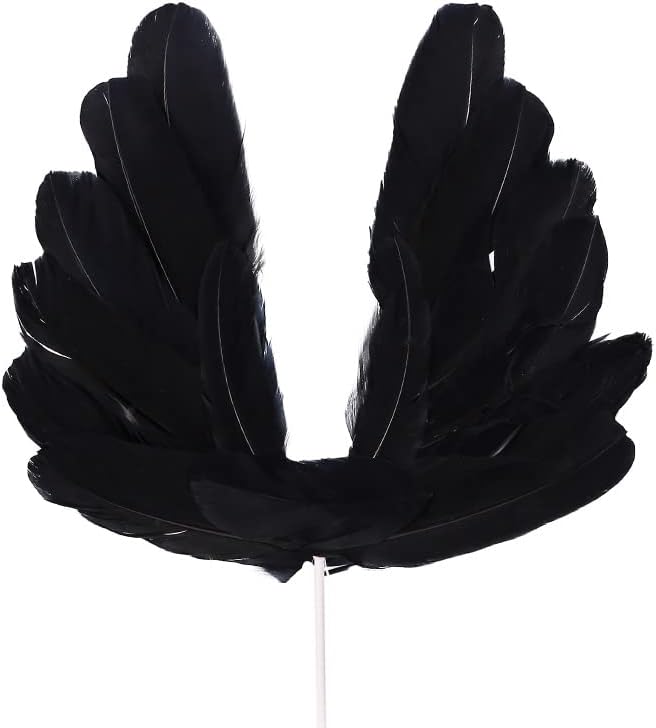 5 Pcs Cute Angel Feather Wing Flag Cake Toppers For Anniversary Baby Shower Decoration Wedding Party Supplies (Black)