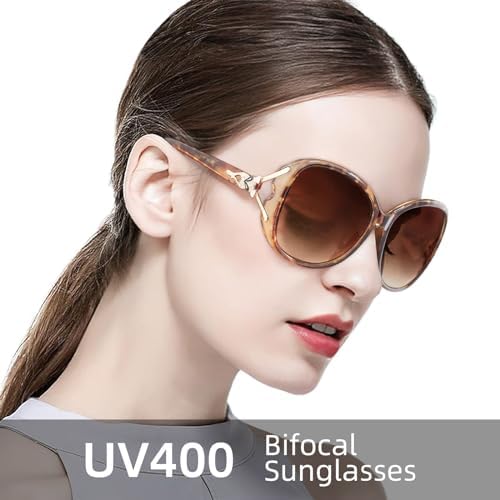 JM Bifocal Reading Sunglasses for Women Fashion Oversized Readers Outdoor Reading Glasses UV400 Protection Tortoise +2.5