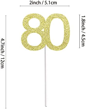 24 PCS 80th Cupcake Toppers - Anniversary or Birthday Cupcake Picks Party Decoration Supplies | Gold 80th
