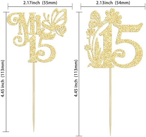Ephlyn 24Pcs Mis 15 Cupcake Toppers Glitter Mis Quince 15 Feliz 15 Años Cupcake Picks Hello 15 Fabulous Cupcake Decorations for Cheers to 15 Happy 15th Birthday Party Cake Decorations Gold