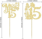 Ephlyn 24Pcs Mis 15 Cupcake Toppers Glitter Mis Quince 15 Feliz 15 Años Cupcake Picks Hello 15 Fabulous Cupcake Decorations for Cheers to 15 Happy 15th Birthday Party Cake Decorations Gold