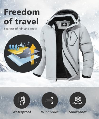 Men's Waterproof and Windproof Ski Jacket, Winter Raincoat with Multiple Pockets, Suitable for Out