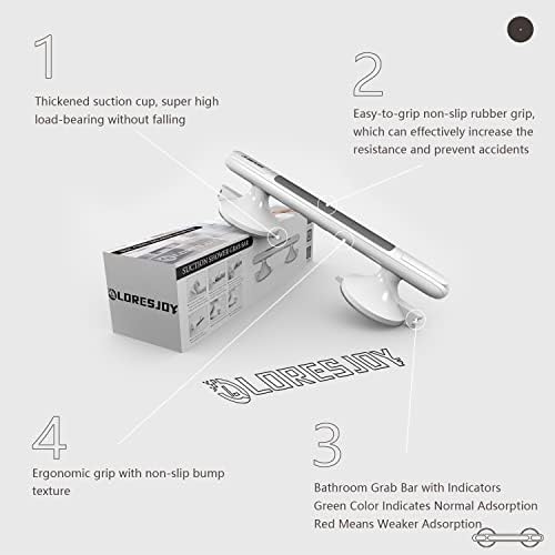 Shower Handles for Elderly Suction, Grab Bars for Bathtubs and Showers, Suction Grab Bars for Shower, Shower Grab Bars for Seniors, Shower Bars Safety with Indicators, No Drilling Waterproof