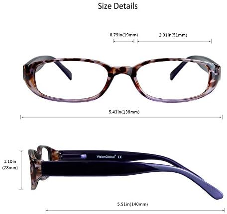 VisionGlobal 1 Pairs/4 Pairs Reading Glasses with Spring Hinge, Blue Light Blocking Glasses for Women/Men
