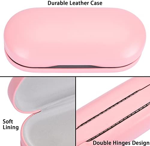 Muf 2 in 1 Contact Lens Case and Glasses Case, Double Sided Design with Mirror, Portable Travel Kit with Tweezer, Remover and Solution Bottle, Pink