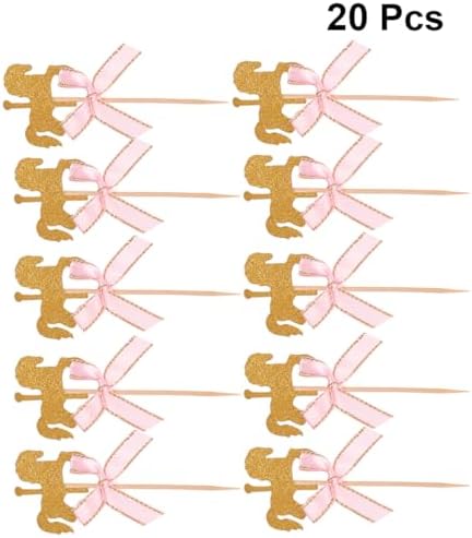 NUOBESTY 20Pcs Carousel Cupcake Toppers with Pink Bow, Glitter Horse Cake Decorations for Kids Birthday Party, Baby Shower, Wedding Supplies