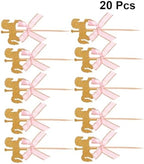 NUOBESTY 20Pcs Carousel Cupcake Toppers with Pink Bow, Glitter Horse Cake Decorations for Kids Birthday Party, Baby Shower, Wedding Supplies