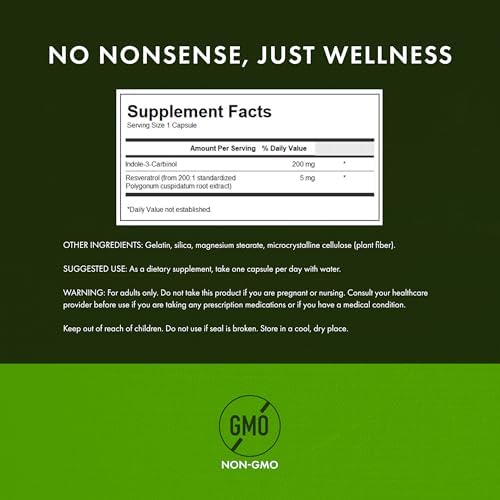 Swanson Indole-3-Carbinol with Resveratrol - I3C Supplement Promoting Cellular Protection - Natural Supplement to Help Maintain Healthy Hormone Balance - (60 Capsules, 200mg Each)