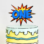 Comic Superhero One Cake Topper, Superhero Theme 1st First Birthday Cake Smash Décor, Comic Superhero Party Decoration Supplies, Comic Book Explosion Boom One Cake Décor for Boys Kids