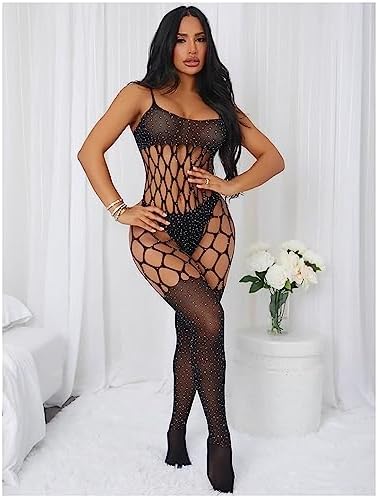 Women's Long Sleeve Open Low Cut Body Stocking Women's Mesh Bodystocking Off The Shoulder Fishnet Bodysuit