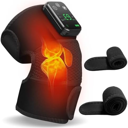 Cordless Knee Massager with Heat and Vibration for Pain Relief - Electric Heated Knee Brace Wrap with 3 Heat Levels & 3 Massage Modes, Portable Arthritis Joint Therapy for Men & Women (Black, Single)