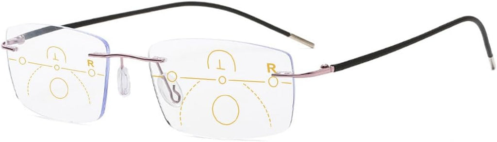 Rimless Progressive Multifocal Reading Glasses Men Women Blue Light Blocking Ultralight Metal Multifocus Readers